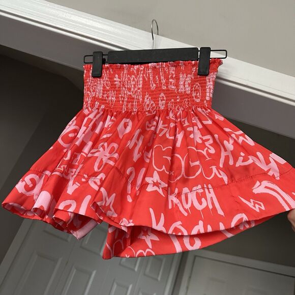 Koch Pants - KOCH Erica Skirt Limited Edition Logo Print Red Skort Shorts Size XS Pleated